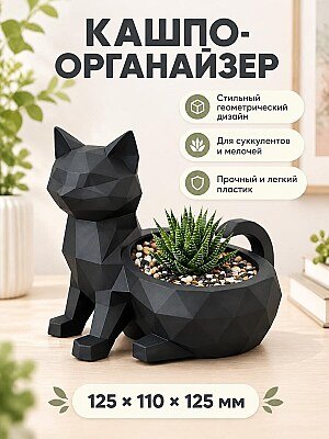 Декоративная чаша-органайзер Кот Low Poly 1