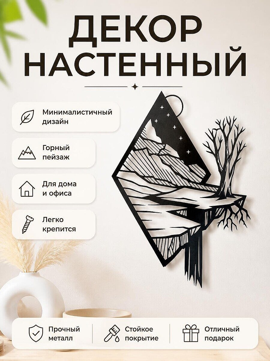 Настенный декор Ночной пейзаж с горами и деревом