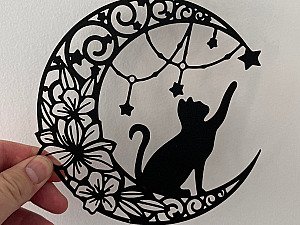 Декор настенный Кот на луне с цветами и звездами 3
