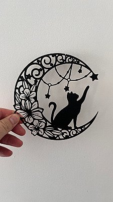 Декор настенный Кот на луне с цветами и звездами 6