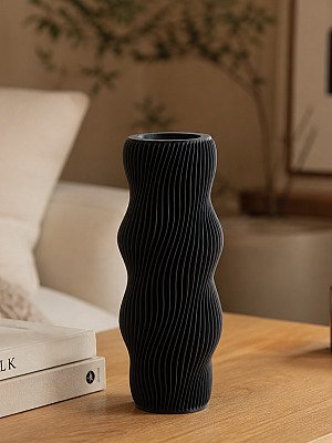 Ваза Wavy Ribbed, черная, современный декор 2