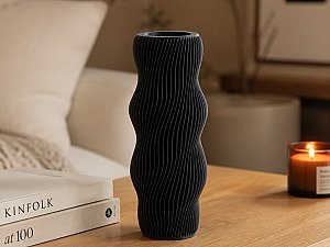 Ваза Wavy Ribbed, черная, современный декор 3