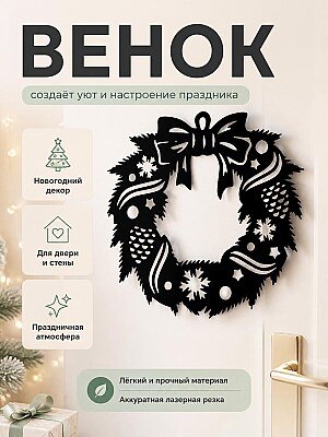 Рождественский венок для декора двери 1