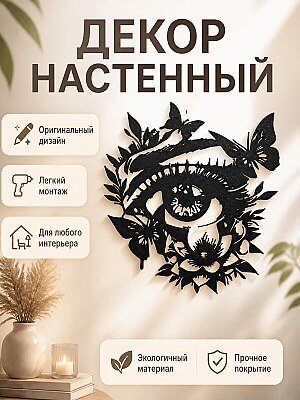 Декор настенный Глаз с бабочками и цветами 1