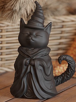 Фигурка Черный кот-ведьма, декор для дома 2