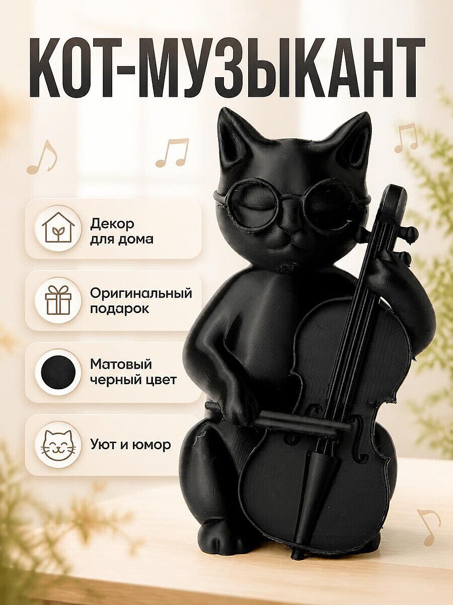 Фигурка Кот-музыкант с виолончелью, декор для дома