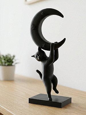 Скульптура Кот с полумесяцем, декор для дома 2