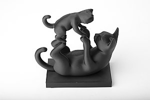 Скульптура Кошка с котенком, черный матовый 4