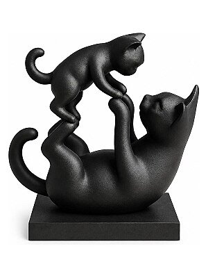 Скульптура Кошка с котенком, черный матовый 5