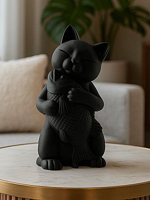 Фигурка Кот с рыбой, коллекционная 2