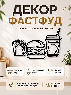 Декор на стену Бургер, картошка фри, напиток 1