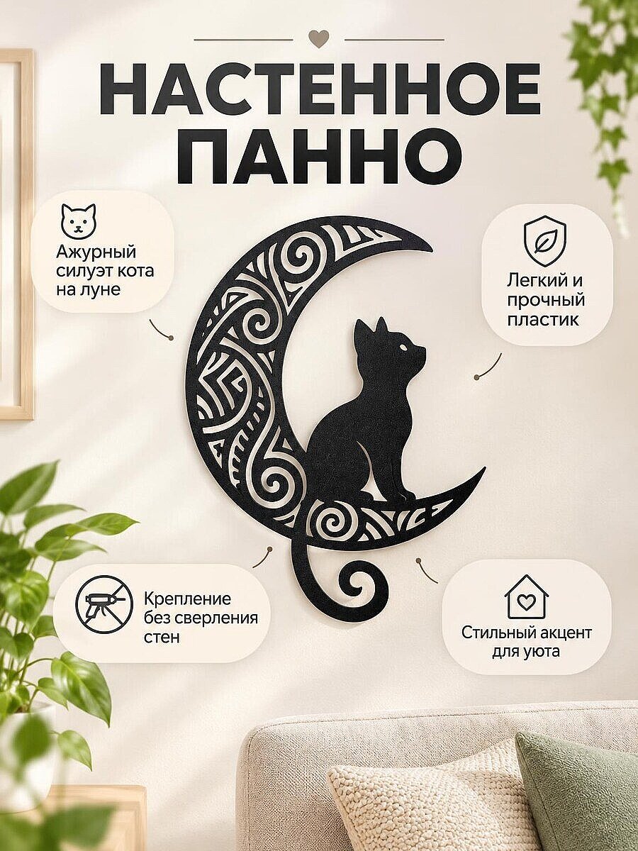 Настенный декор Кот на луне