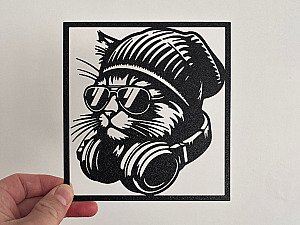 Настенный декор Кот в наушниках 15х15 см 2