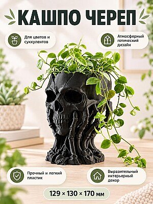 Кашпо для цветов Череп готическое 1
